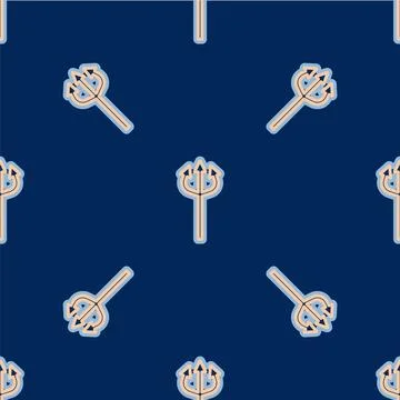 Line Trident devil icon isolated seamless pattern on blue background. Happy 库存插图