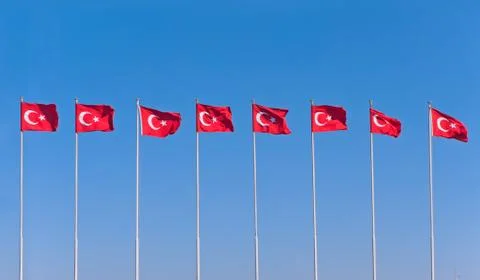 Line of turkish flags Stock Photos