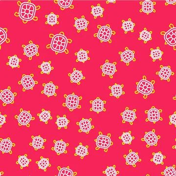 Line Turtle icon isolated seamless pattern on red background. Vector 스톡 일러스트