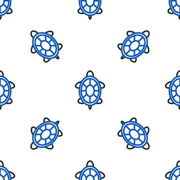 Line Turtle icon isolated seamless pattern on white background. Colorful outline Stock Illustration