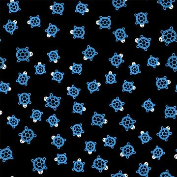 Line Turtle icon isolated seamless pattern on black background. Vector 스톡 일러스트