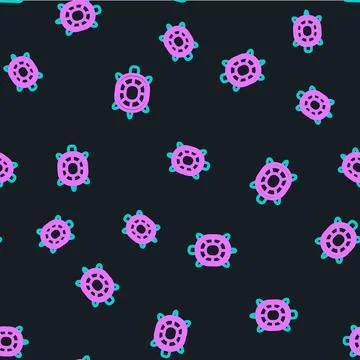 Line Turtle icon isolated seamless pattern on black background. Vector Stockillustratie