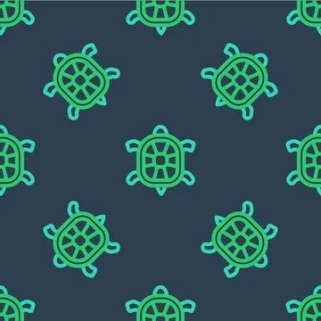 Line Turtle icon isolated seamless pattern on blue background.  Vector Illustrazione stock
