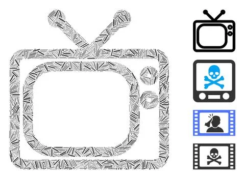 Line Tv Icon Vector Collage 스톡 일러스트