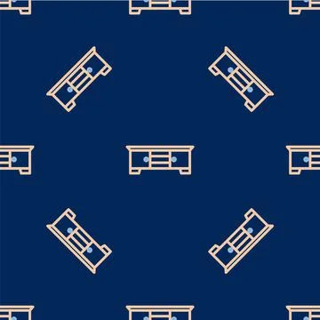 Line TV table stand icon isolated seamless pattern on blue background. Vector Stock Illustration