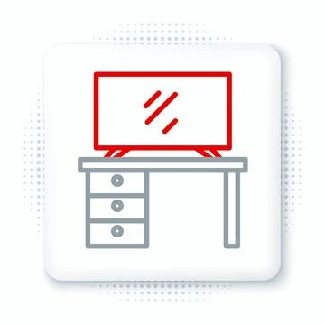 Line TV table stand icon isolated on white background. Colorful outline conce Stockillustratie