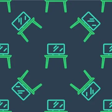 Line TV table stand icon isolated seamless pattern on blue background. Vector Stock Illustration