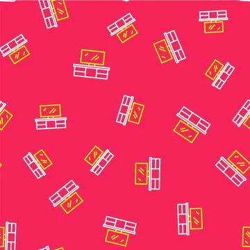 Line TV table stand icon isolated seamless pattern on red background.  Vector Stock Illustration