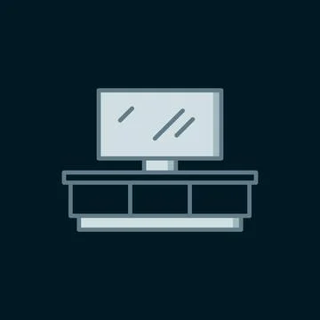 Line TV table stand icon isolated on black background. Flat filled outline .. Stock Illustration