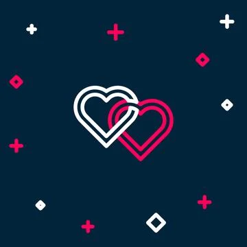 Line Two Linked Hearts icon isolated on blue background. Romantic symbol linked Stock Illustration