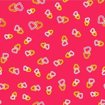 Line Two Linked Hearts icon isolated seamless pattern on red background. Ro.. イラスト素材
