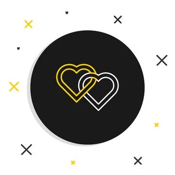 Line Two Linked Hearts icon isolated on white background. Romantic symbol l.. Stock Illustration