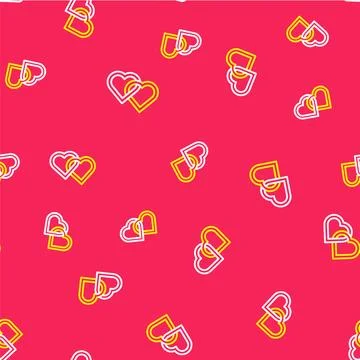 Line Two Linked Hearts icon isolated seamless pattern on red background. Ro.. イラスト素材