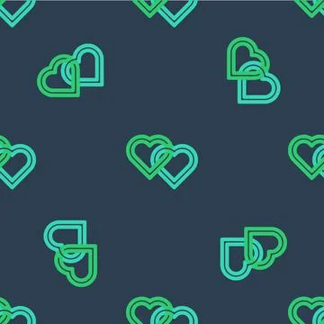 Line Two Linked Hearts icon isolated seamless pattern on blue background. R.. Stock Illustration