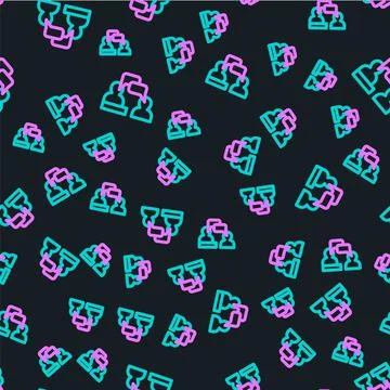 Line Two sitting men talking icon isolated seamless pattern on black background Stock Illustration