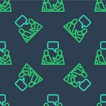 Line Two sitting men talking icon isolated seamless pattern on blue background Illustrazione stock