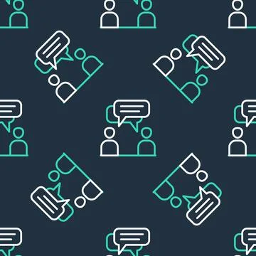 Line Two sitting men talking icon isolated seamless pattern on black background Illustrazione stock