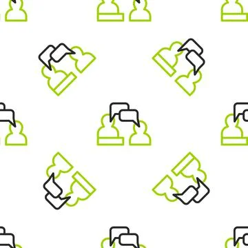 Line Two sitting men talking icon isolated seamless pattern on white background Illustrazione stock