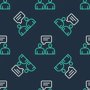 Line Two sitting men talking icon isolated seamless pattern on black background Illustrazione stock