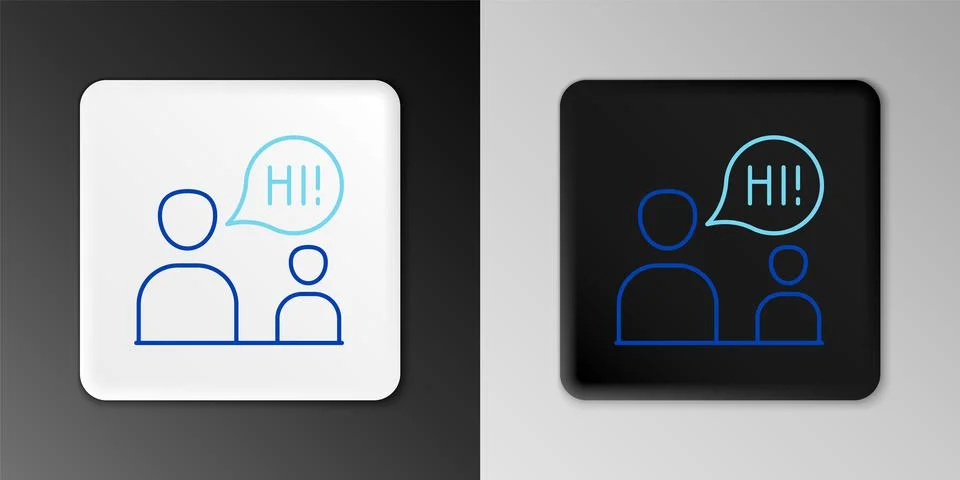 Line Two sitting men talking icon isolated on grey background. Speech bubble 스톡 일러스트