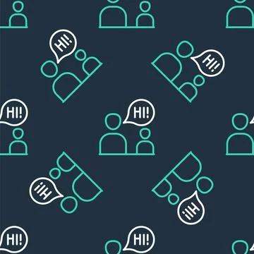 Line Two sitting men talking icon isolated seamless pattern on black background Illustrazione stock