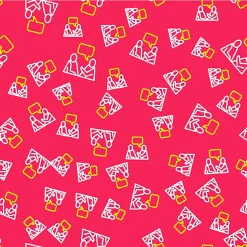 Line Two sitting men talking icon isolated seamless pattern on red background Illustrazione stock