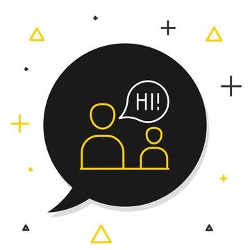 Line Two sitting men talking icon isolated on white background. Speech bubb.. Illustrazione stock