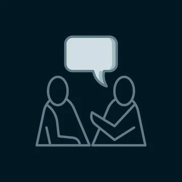 Line Two sitting men talking icon isolated on black background. Speech bubb.. Stock Illustration
