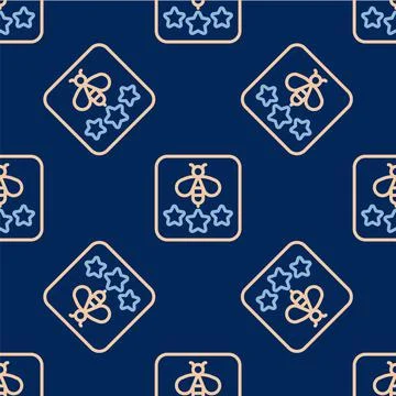 Line Type of bee icon isolated seamless pattern on blue background. Sweet Stock Illustration