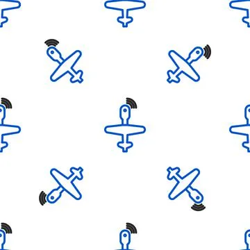 Line UAV Drone icon isolated seamless pattern on white background. Military 스톡 일러스트