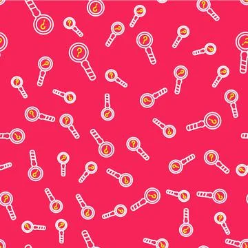 Line Unknown search icon isolated seamless pattern on red background. Magnifying Stock Illustration
