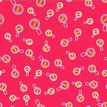 Line Unknown search icon isolated seamless pattern on red background. Magnifying Stock Illustration