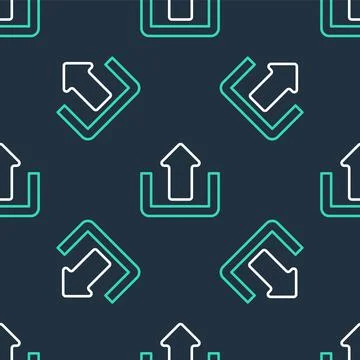 Line Upload icon isolated seamless pattern on black background. Up arrow. Vector Stock Illustration