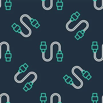 Line USB cable cord icon isolated seamless pattern on black background Stock Illustration
