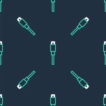 Line USB cable cord icon isolated seamless pattern on black background 스톡 일러스트