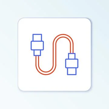 Line USB cable cord icon isolated on white background. Connectors and sockets Illustrazione stock