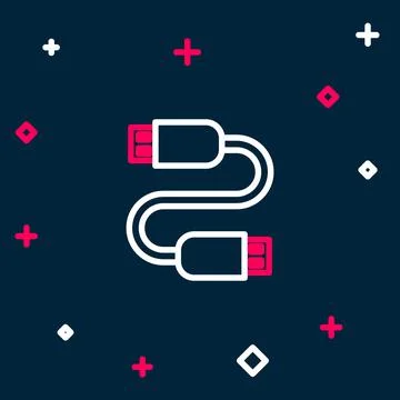 Line USB cable cord icon isolated on blue background. Connectors and sockets for Stock Illustration