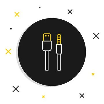 Line USB cable cord icon isolated on white background. Connectors and sockets Stock Illustration