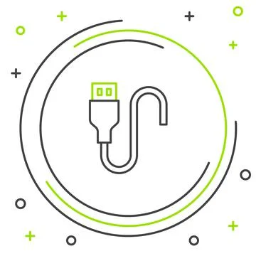Line USB cable cord icon isolated on white background. Connectors and sockets Illustrazione stock