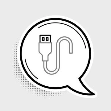 Line USB cable cord icon isolated on grey background. Connectors and sockets for Stock Illustration
