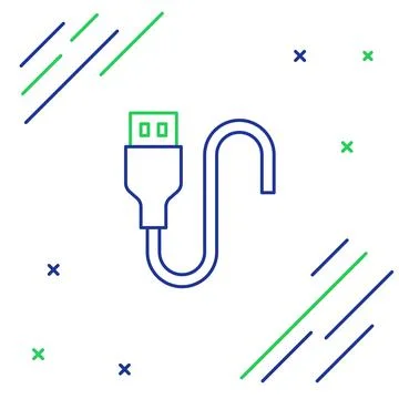 Line USB cable cord icon isolated on white background. Connectors and sockets Stock Illustration