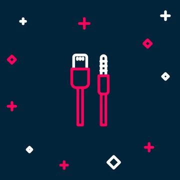 Line USB cable cord icon isolated on blue background. Connectors and sockets for Stock Illustration