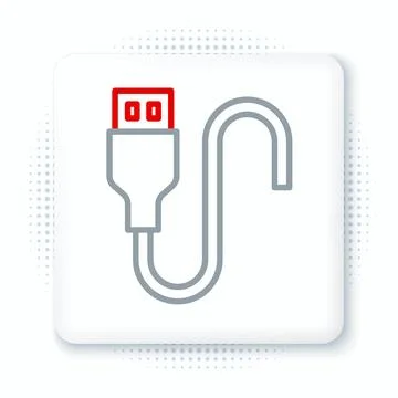 Line USB cable cord icon isolated on white background. Connectors and sockets Illustrazione stock