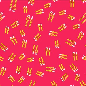 Line USB cable cord icon isolated seamless pattern on red background. Connectors Stock Illustration