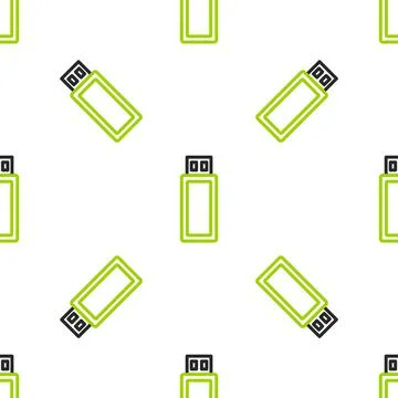 Line USB flash drive icon isolated seamless pattern on white background. Vector Stock Illustration