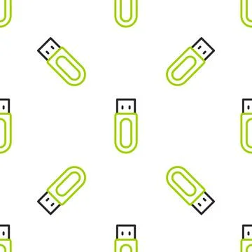Line USB flash drive icon isolated seamless pattern on white background. Vector Stock Illustration