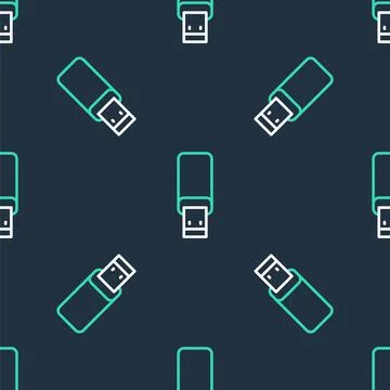 Line USB flash drive icon isolated seamless pattern on black background. Vector Illustrazione stock