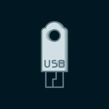 Line USB flash drive icon isolated on black background. Flat filled outline.. Stock Illustration