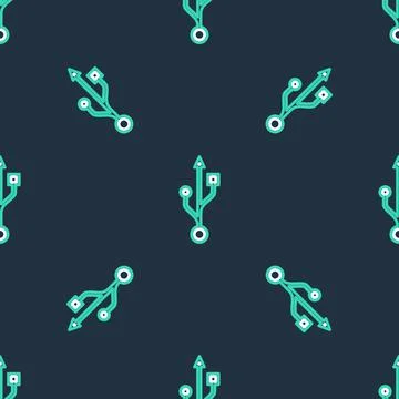 Line USB symbol icon isolated seamless pattern on black background. Vector Stock Illustration
