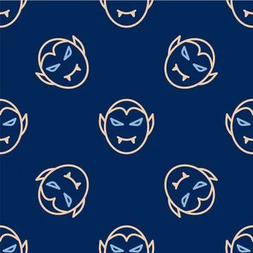 Line Vampire icon isolated seamless pattern on blue background. Happy Halloween Stock Illustration